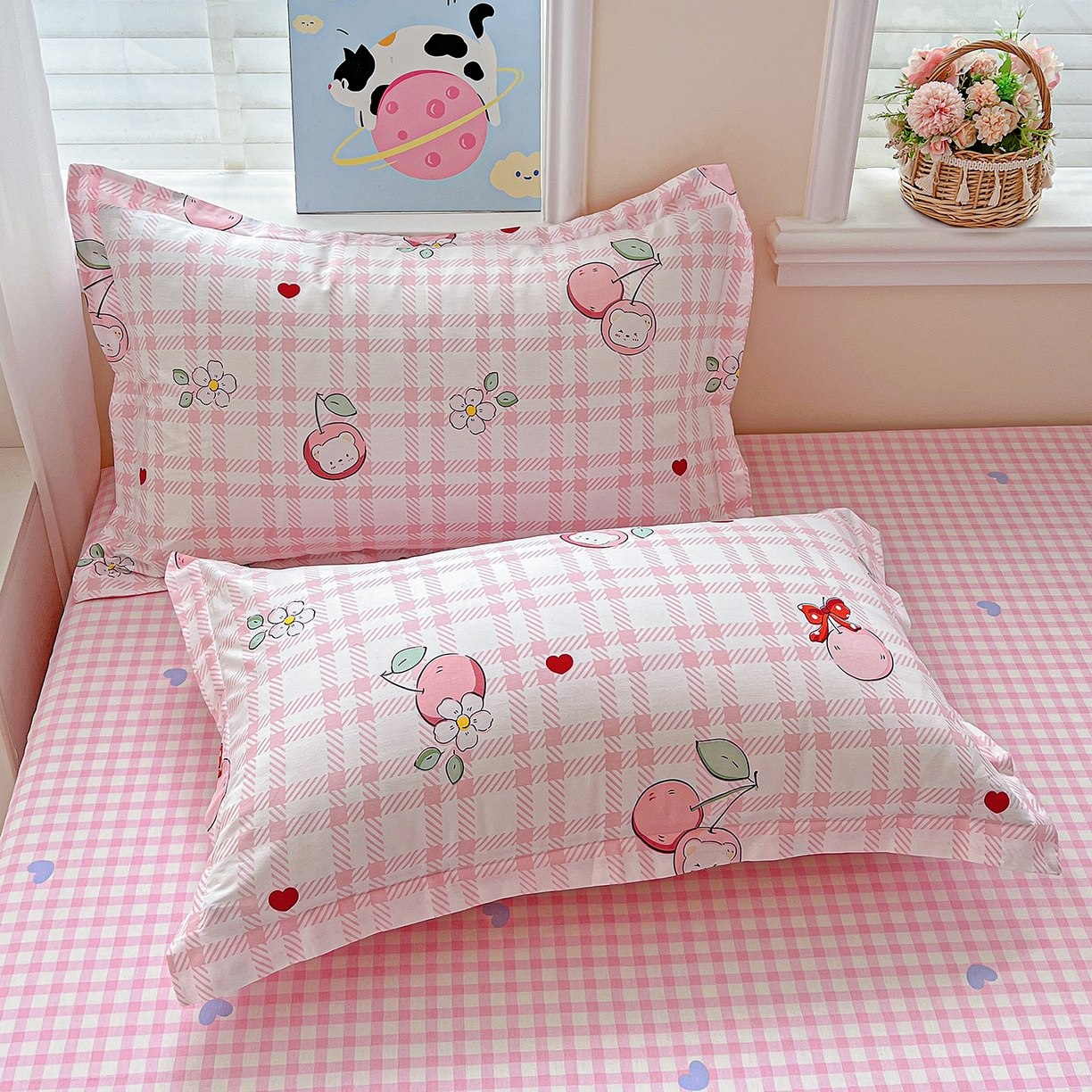 91家纺网 家纺一手货源 找家纺 恩泽家纺 2025新款加厚全棉纯棉印花系列枕套单件-单枕套 荔枝小熊