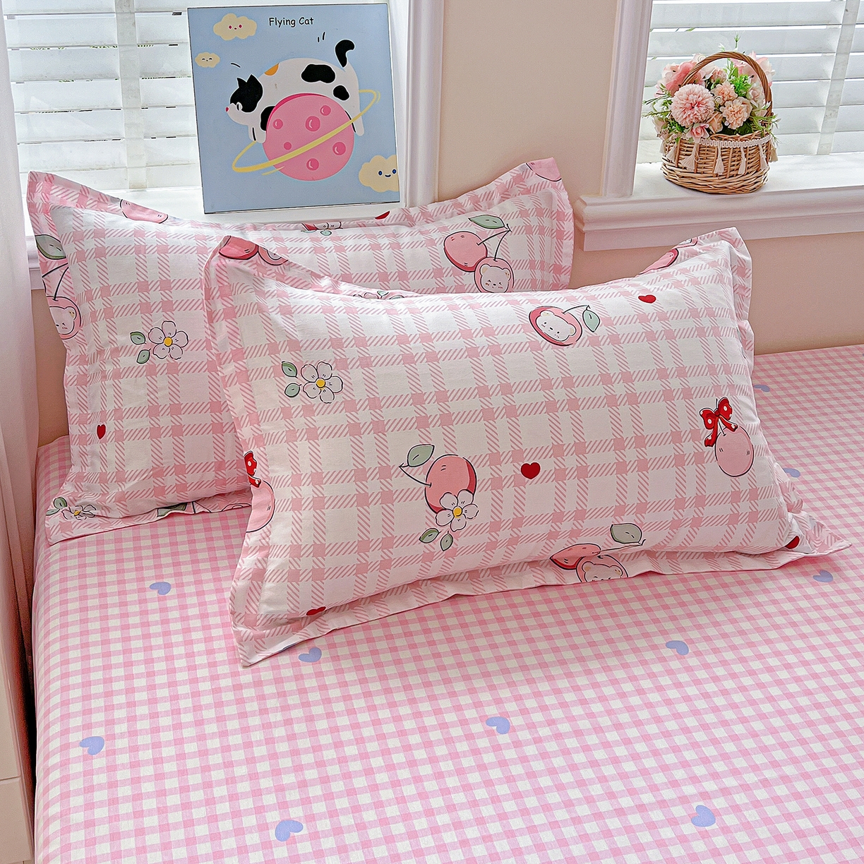 91家纺网 家纺一手货源 找家纺 恩泽家纺 2025新款加厚全棉纯棉印花系列枕套单件-单枕套 荔枝小熊