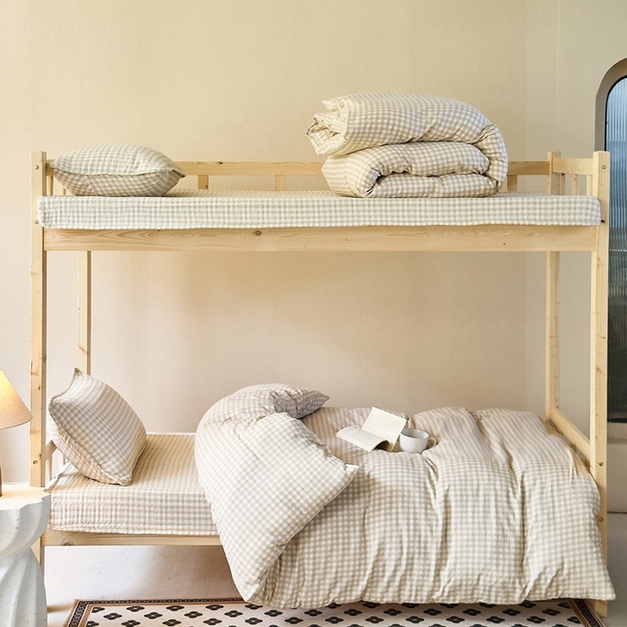 91家纺网 家纺一手货源 找家纺 梦莱斯2025新款皱皱棉学生款床盖三件套 蓝格子