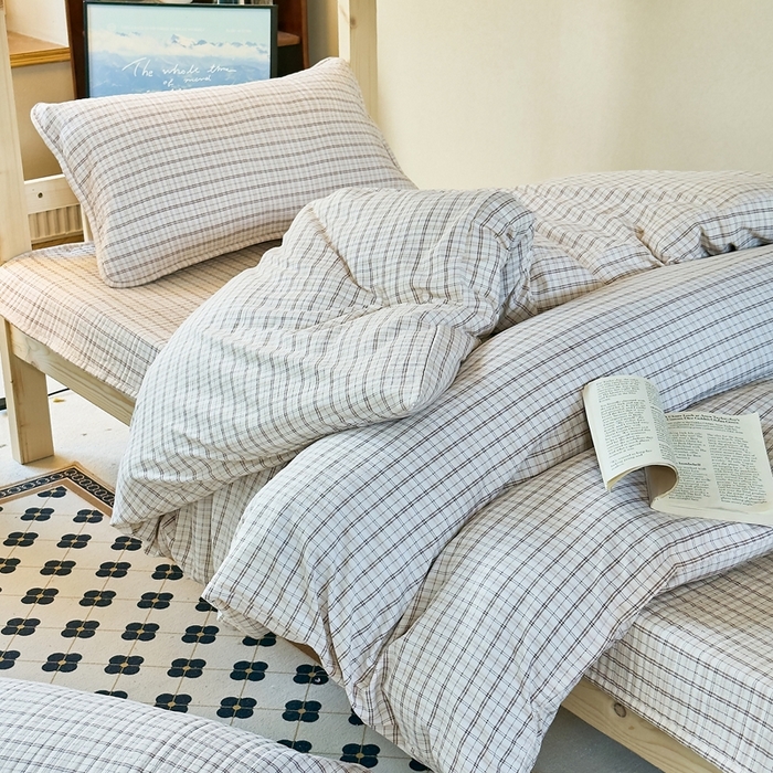 梦莱斯2025新款皱皱棉学生款床盖三件套 罗格先生咖