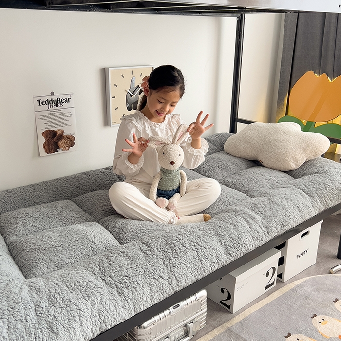 91家纺网 家纺一手货源 找家纺 缦纱 2025新款保暖羊羔绒暖冬床垫学生季宿舍床垫-学生床垫 灰色