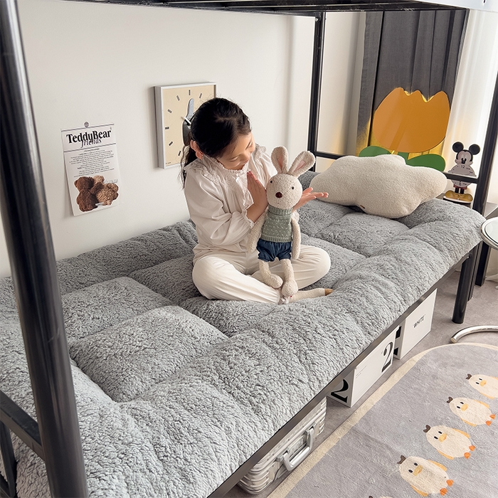 91家纺网 家纺一手货源 找家纺 缦纱 2025新款保暖羊羔绒暖冬床垫学生季宿舍床垫-学生床垫 灰色