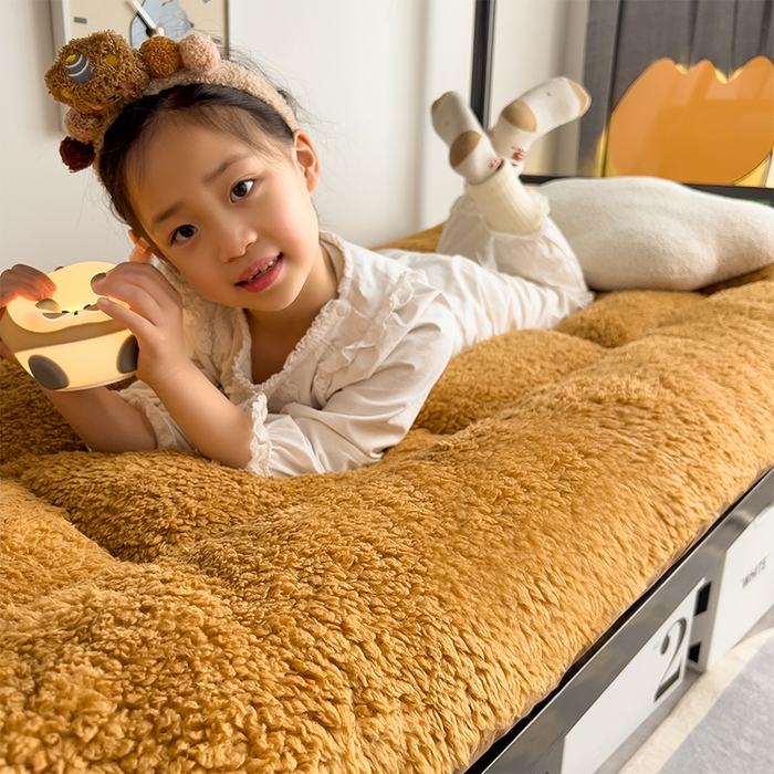 91家纺网 家纺一手货源 找家纺 缦纱 2025新款保暖羊羔绒暖冬床垫学生季宿舍床垫-学生床垫 咖啡色