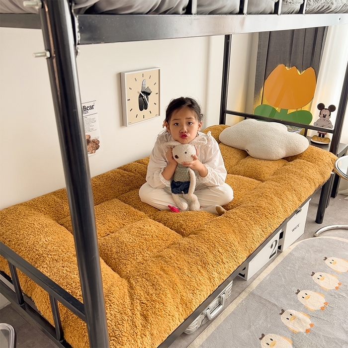 91家纺网 家纺一手货源 找家纺 缦纱 2025新款保暖羊羔绒暖冬床垫学生季宿舍床垫-学生床垫 咖啡色