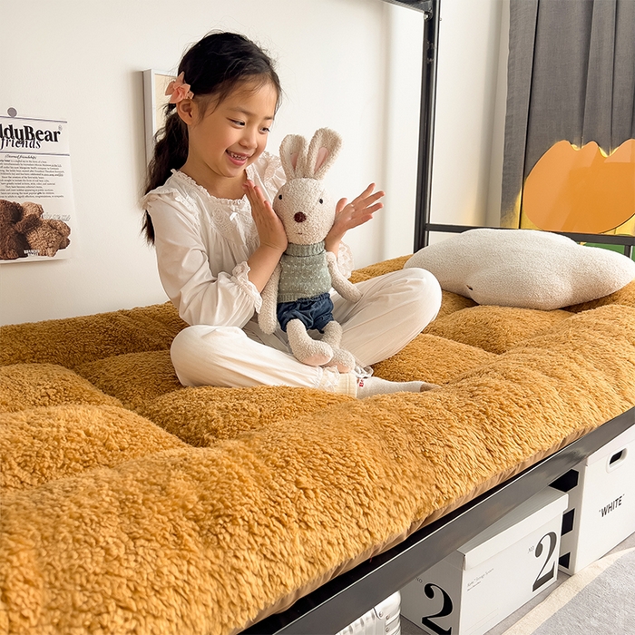 91家纺网 家纺一手货源 找家纺 缦纱 2025新款保暖羊羔绒暖冬床垫学生季宿舍床垫-学生床垫 咖啡色