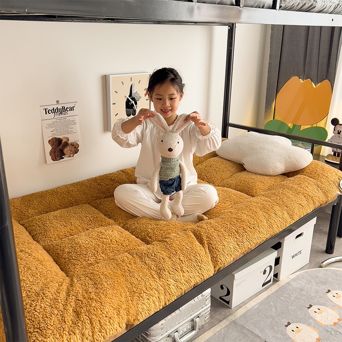 91家纺网 家纺一手货源 找家纺 缦纱 2025新款保暖羊羔绒暖冬床垫学生季宿舍床垫-学生床垫 咖啡色