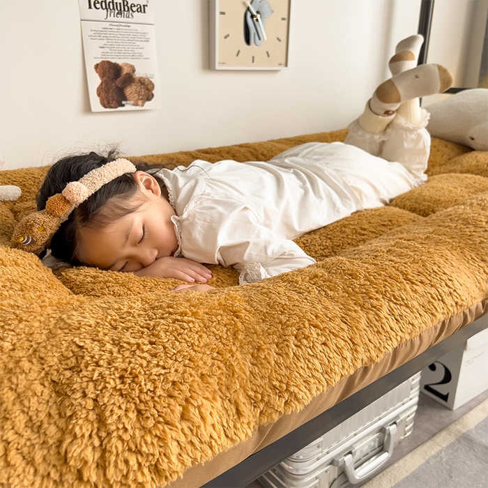 91家纺网 家纺一手货源 找家纺 缦纱 2025新款保暖羊羔绒暖冬床垫学生季宿舍床垫-学生床垫 咖啡色