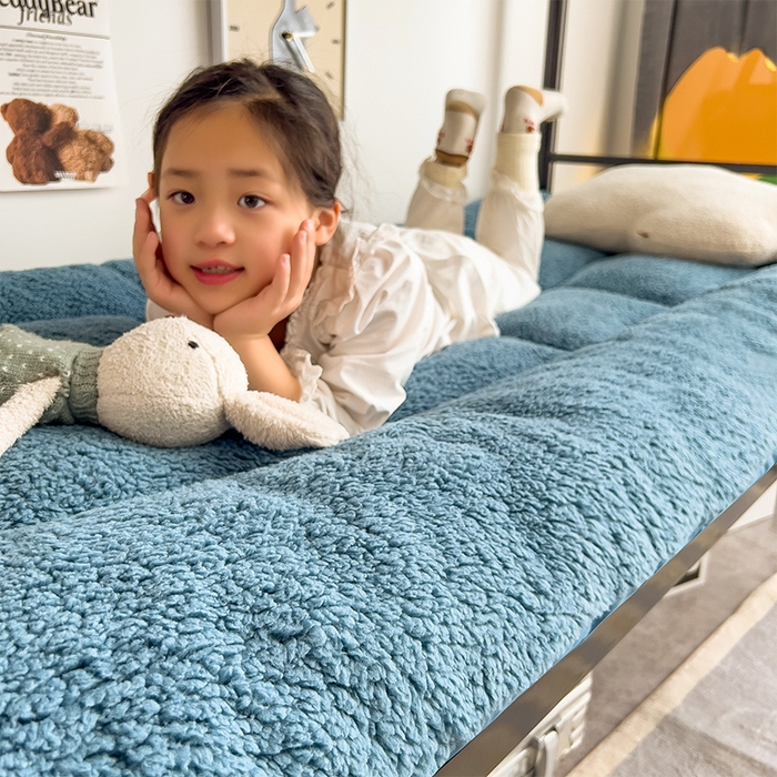 91家纺网 家纺一手货源 找家纺 缦纱 2025新款保暖羊羔绒暖冬床垫学生季宿舍床垫-学生床垫 蓝色