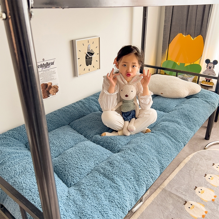 91家纺网 家纺一手货源 找家纺 缦纱 2025新款保暖羊羔绒暖冬床垫学生季宿舍床垫-学生床垫 蓝色