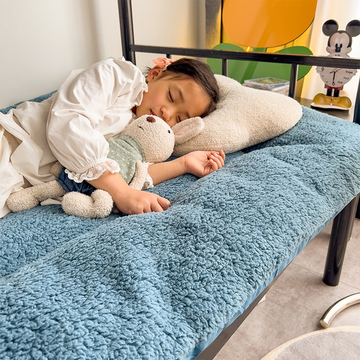 91家纺网 家纺一手货源 找家纺 缦纱 2025新款保暖羊羔绒暖冬床垫学生季宿舍床垫-学生床垫 蓝色