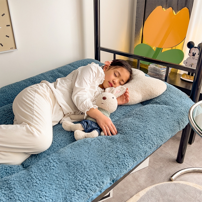 91家纺网 家纺一手货源 找家纺 缦纱 2025新款保暖羊羔绒暖冬床垫学生季宿舍床垫-学生床垫 蓝色