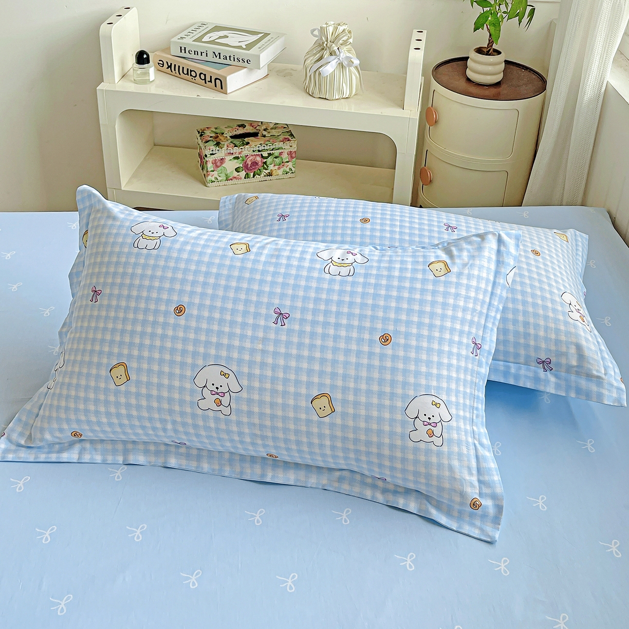 91家纺网 家纺一手货源 找家纺 恩泽家纺 2025新款加厚全棉纯棉印花系列枕套单件-单枕套 面包小狗