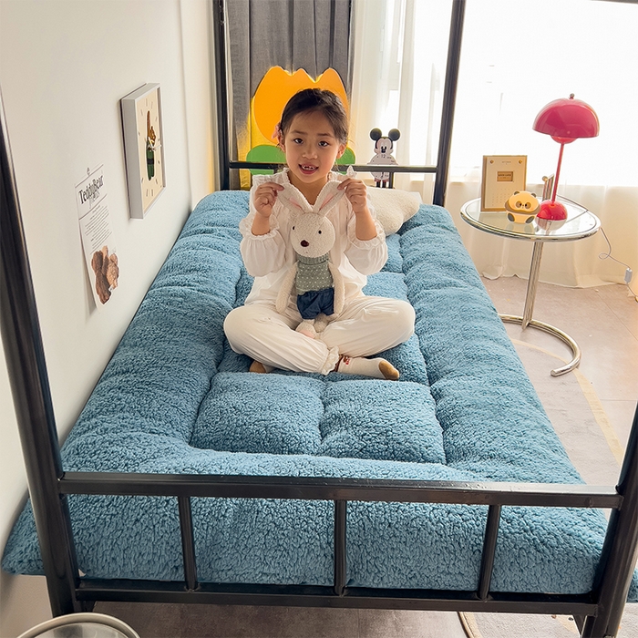 91家纺网 家纺一手货源 找家纺 缦纱 2025新款保暖羊羔绒暖冬床垫学生季宿舍床垫-学生床垫 蓝色