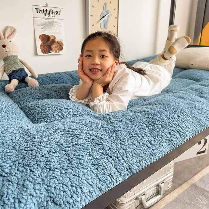 91家纺网 家纺一手货源 找家纺 缦纱 2025新款保暖羊羔绒暖冬床垫学生季宿舍床垫-学生床垫 蓝色