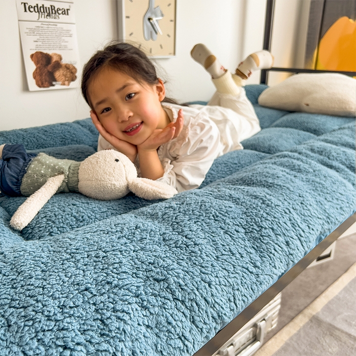 91家纺网 家纺一手货源 找家纺 缦纱 2025新款保暖羊羔绒暖冬床垫学生季宿舍床垫-学生床垫 蓝色