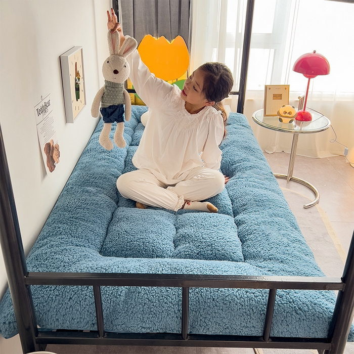 91家纺网 家纺一手货源 找家纺 缦纱 2025新款保暖羊羔绒暖冬床垫学生季宿舍床垫-学生床垫 蓝色