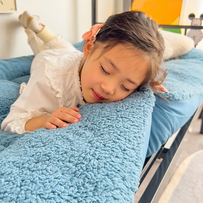 91家纺网 家纺一手货源 找家纺 缦纱 2025新款保暖羊羔绒暖冬床垫学生季宿舍床垫-学生床垫 蓝色