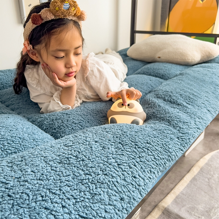 91家纺网 家纺一手货源 找家纺 缦纱 2025新款保暖羊羔绒暖冬床垫学生季宿舍床垫-学生床垫 蓝色