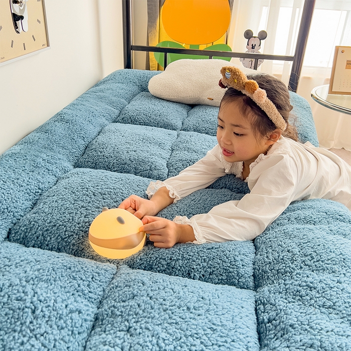 91家纺网 家纺一手货源 找家纺 缦纱 2025新款保暖羊羔绒暖冬床垫学生季宿舍床垫-学生床垫 蓝色