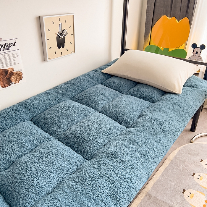 91家纺网 家纺一手货源 找家纺 缦纱 2025新款保暖羊羔绒暖冬床垫学生季宿舍床垫-学生床垫 蓝色