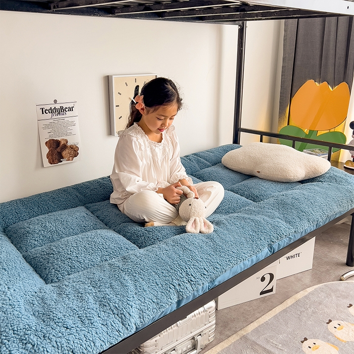 91家纺网 家纺一手货源 找家纺 缦纱 2025新款保暖羊羔绒暖冬床垫学生季宿舍床垫-学生床垫 蓝色