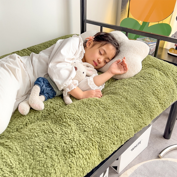 91家纺网 家纺一手货源 找家纺 缦纱 2025新款保暖羊羔绒暖冬床垫学生季宿舍床垫-学生床垫 绿色