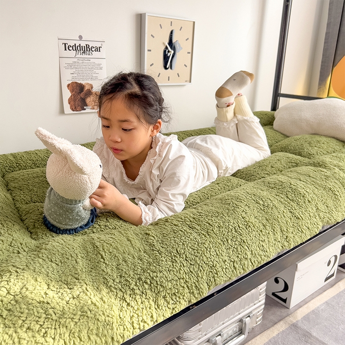 91家纺网 家纺一手货源 找家纺 缦纱 2025新款保暖羊羔绒暖冬床垫学生季宿舍床垫-学生床垫 绿色