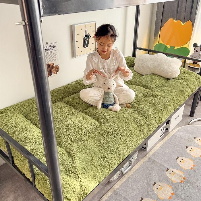 91家纺网 家纺一手货源 找家纺 缦纱 2025新款保暖羊羔绒暖冬床垫学生季宿舍床垫-学生床垫 绿色