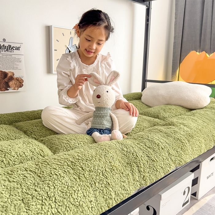 91家纺网 家纺一手货源 找家纺 缦纱 2025新款保暖羊羔绒暖冬床垫学生季宿舍床垫-学生床垫 绿色