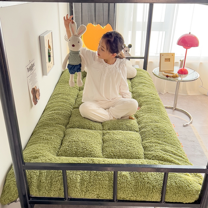 91家纺网 家纺一手货源 找家纺 缦纱 2025新款保暖羊羔绒暖冬床垫学生季宿舍床垫-学生床垫 绿色