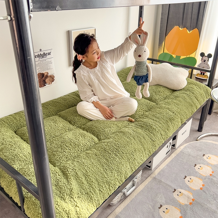 91家纺网 家纺一手货源 找家纺 缦纱 2025新款保暖羊羔绒暖冬床垫学生季宿舍床垫-学生床垫 绿色