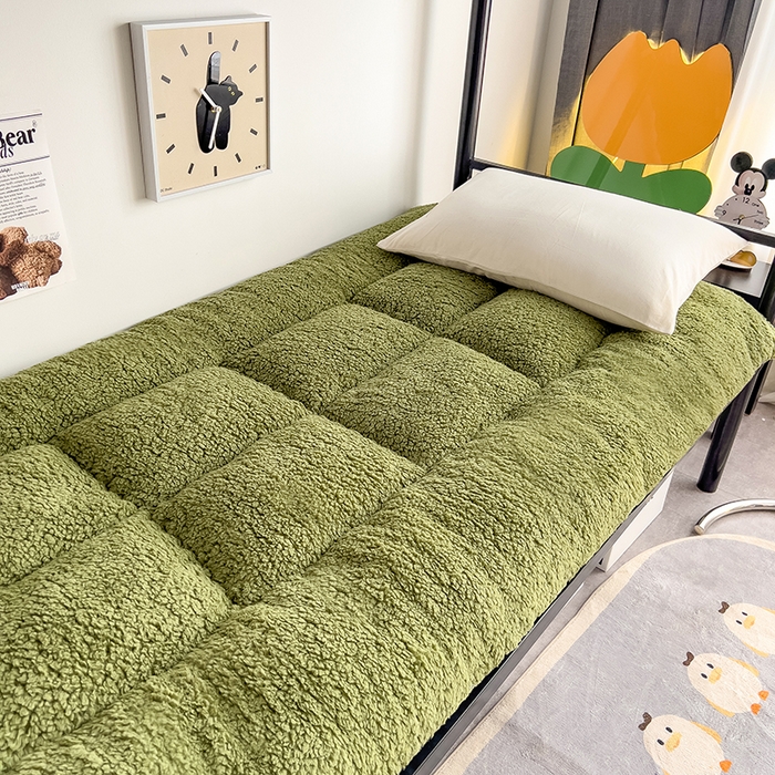 91家纺网 家纺一手货源 找家纺 缦纱 2025新款保暖羊羔绒暖冬床垫学生季宿舍床垫-学生床垫 绿色