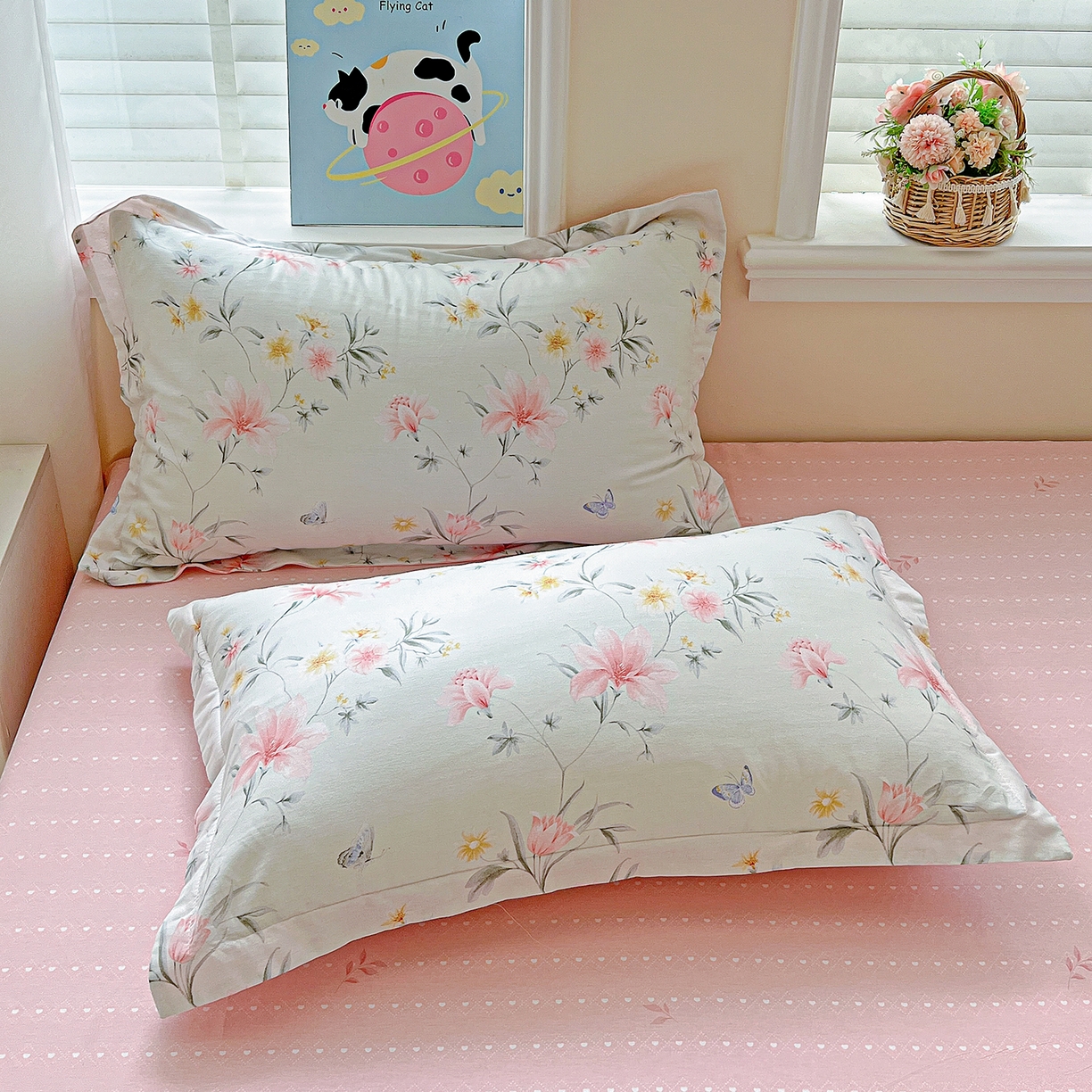 91家纺网 家纺一手货源 找家纺 恩泽家纺 2025新款加厚全棉纯棉印花系列枕套单件-单枕套 沐春风