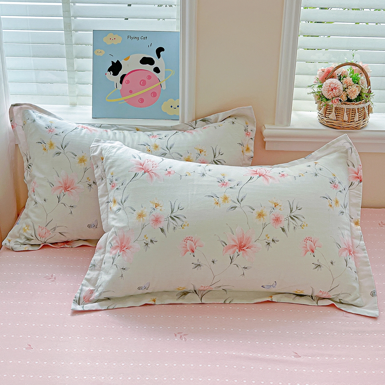 91家纺网 家纺一手货源 找家纺 恩泽家纺 2025新款加厚全棉纯棉印花系列枕套单件-单枕套 沐春风