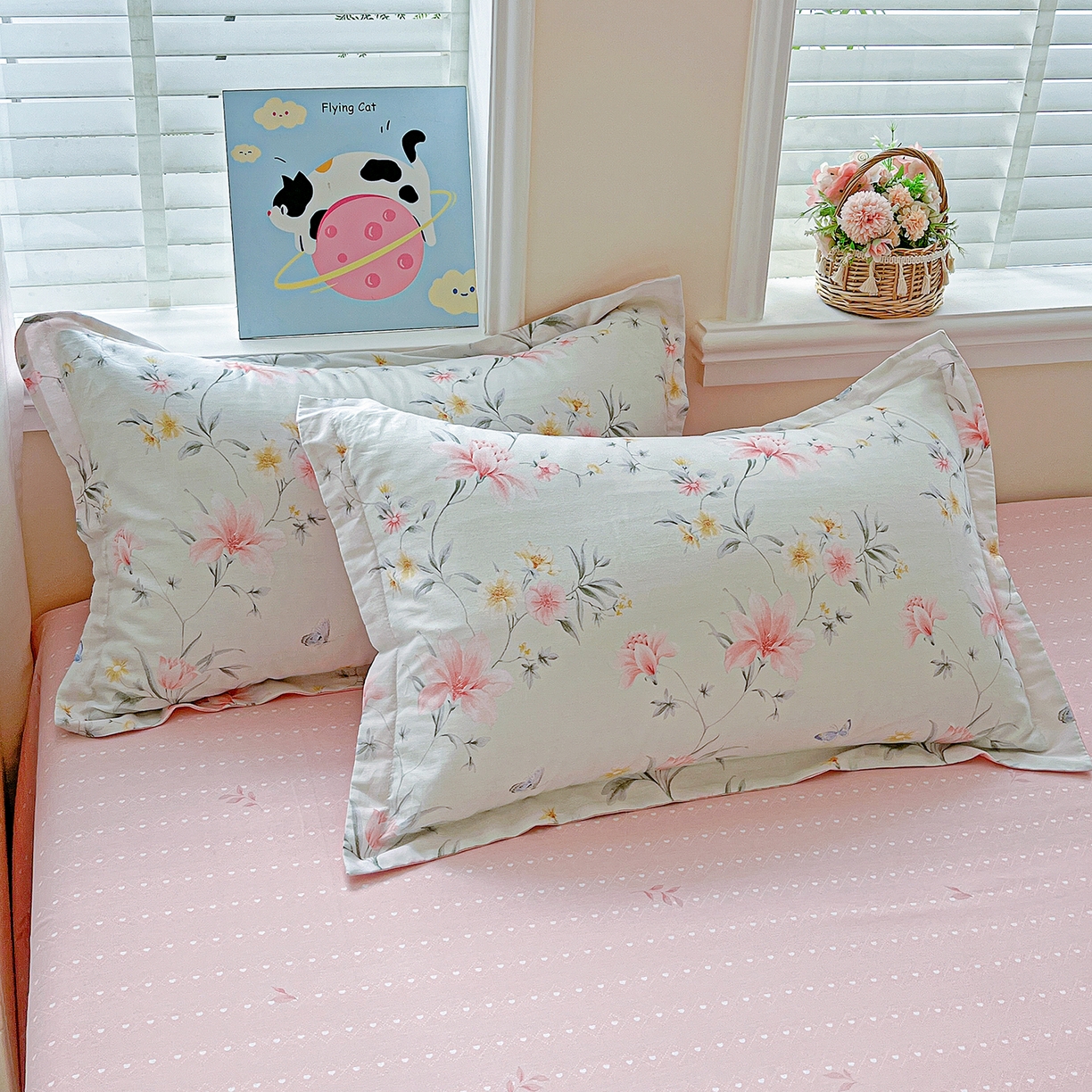 91家纺网 家纺一手货源 找家纺 恩泽家纺 2025新款加厚全棉纯棉印花系列枕套单件-单枕套 沐春风