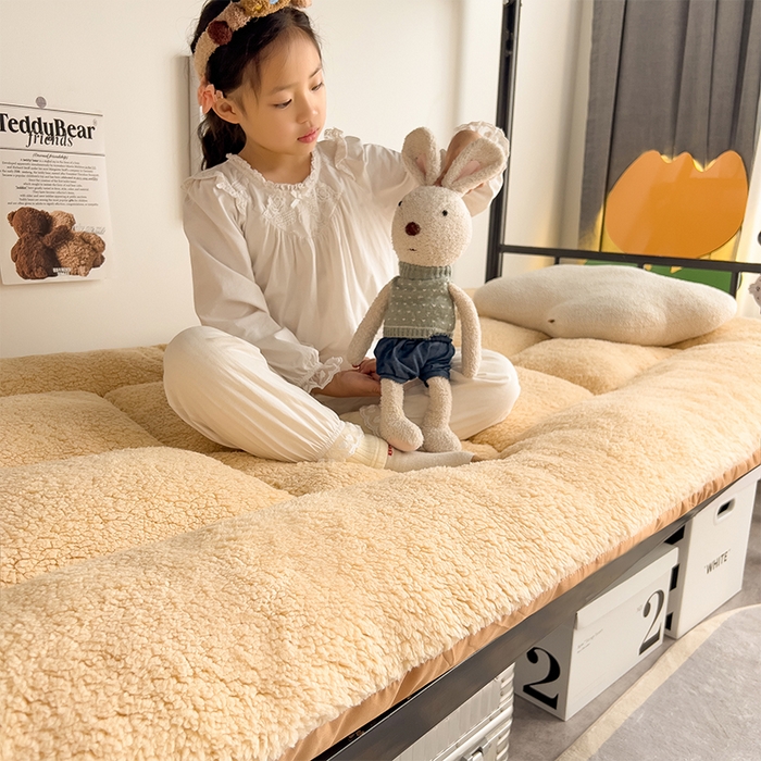 91家纺网 家纺一手货源 找家纺 缦纱 2025新款保暖羊羔绒暖冬床垫学生季宿舍床垫-学生床垫 驼色