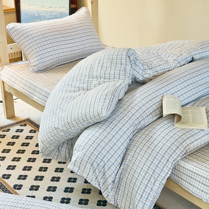 梦莱斯2025新款皱皱棉学生款床盖三件套 罗格先生蓝