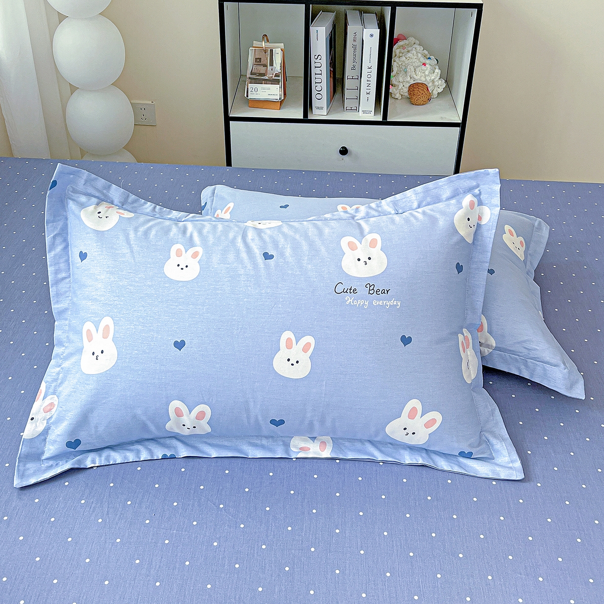 91家纺网 家纺一手货源 找家纺 恩泽家纺 2025新款加厚全棉纯棉印花系列枕套单件-单枕套 桃心小兔