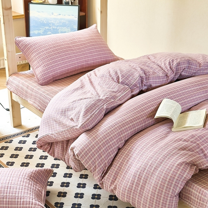 梦莱斯2025新款皱皱棉学生款床盖三件套 珊瑚海粉