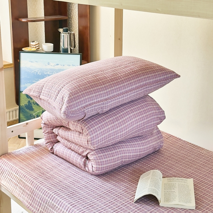 91家纺网 家纺一手货源 找家纺 梦莱斯2025新款皱皱棉学生款床盖三件套 珊瑚海粉