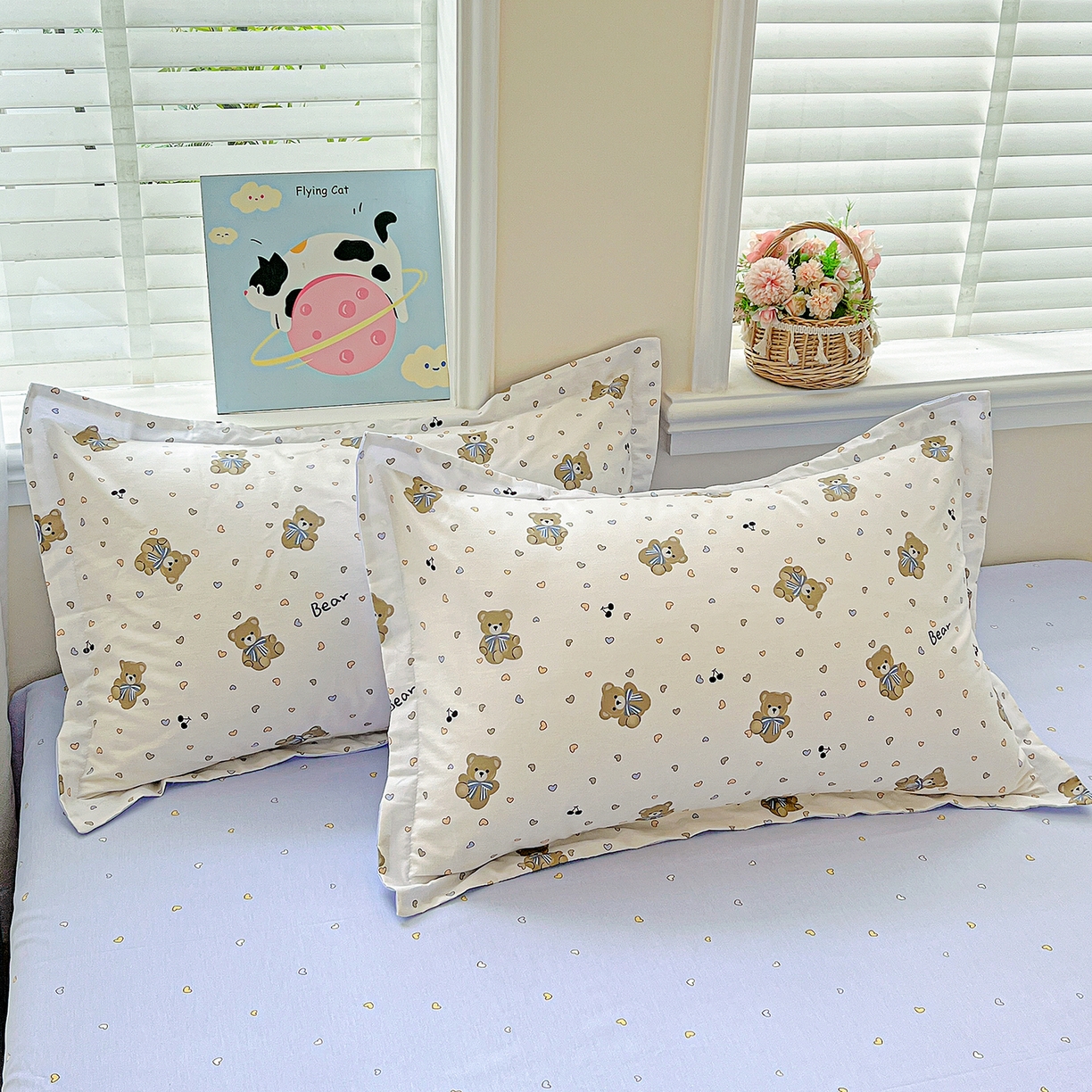 91家纺网 家纺一手货源 找家纺 恩泽家纺 2025新款加厚全棉纯棉印花系列枕套单件-单枕套 天使熊