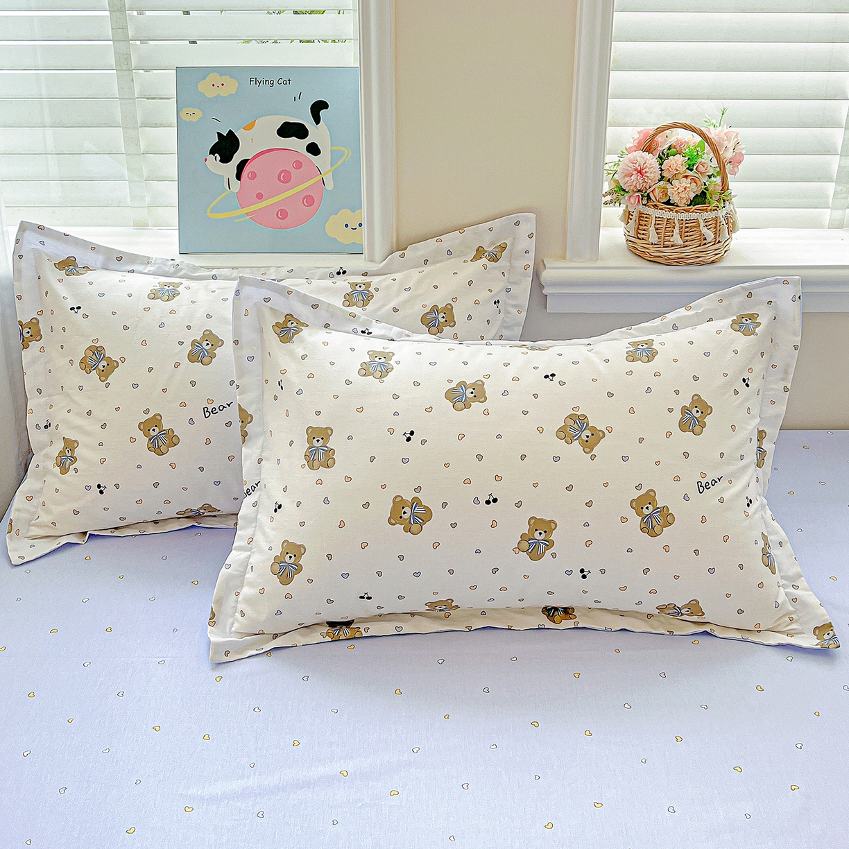 91家纺网 家纺一手货源 找家纺 恩泽家纺 2025新款加厚全棉纯棉印花系列枕套单件-单枕套 天使熊