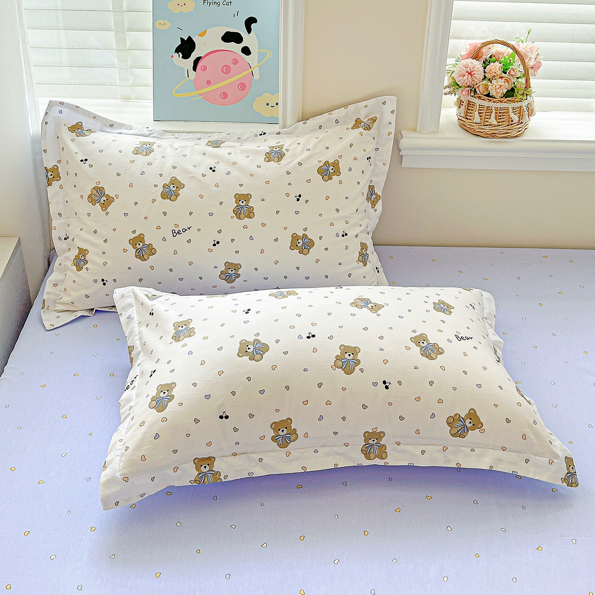 91家纺网 家纺一手货源 找家纺 恩泽家纺 2025新款加厚全棉纯棉印花系列枕套单件-单枕套 天使熊