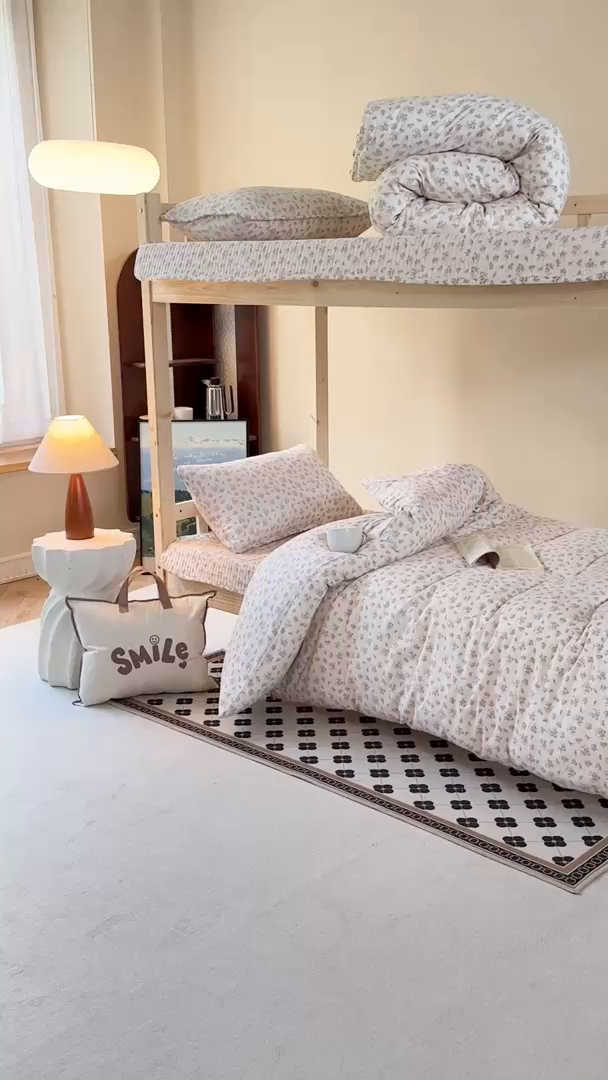 91家纺网 家纺一手货源 找家纺 梦莱斯2025新款皱皱棉学生款床盖三件套 水墨嫣然