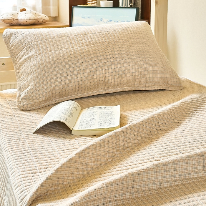 91家纺网 家纺一手货源 找家纺 梦莱斯2025新款皱皱棉学生款床盖三件套 往事黄