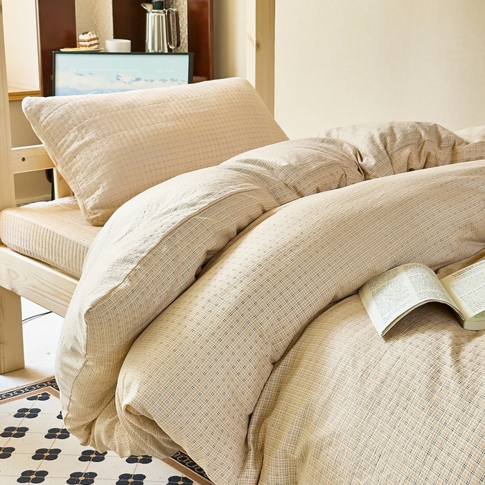 梦莱斯2025新款皱皱棉学生款床盖三件套 往事黄