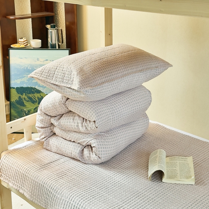 91家纺网 家纺一手货源 找家纺 梦莱斯2025新款皱皱棉学生款床盖三件套 往事咖