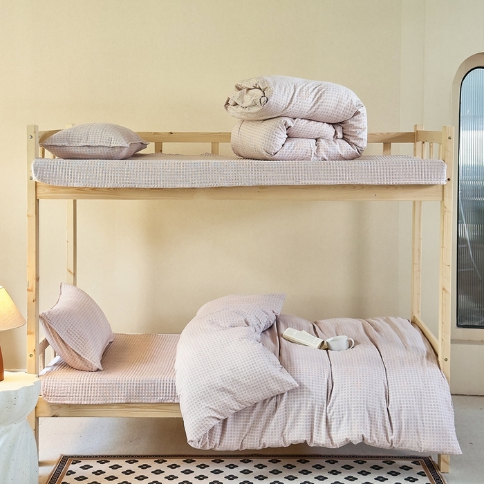 91家纺网 家纺一手货源 找家纺 梦莱斯2025新款皱皱棉学生款床盖三件套 往事咖