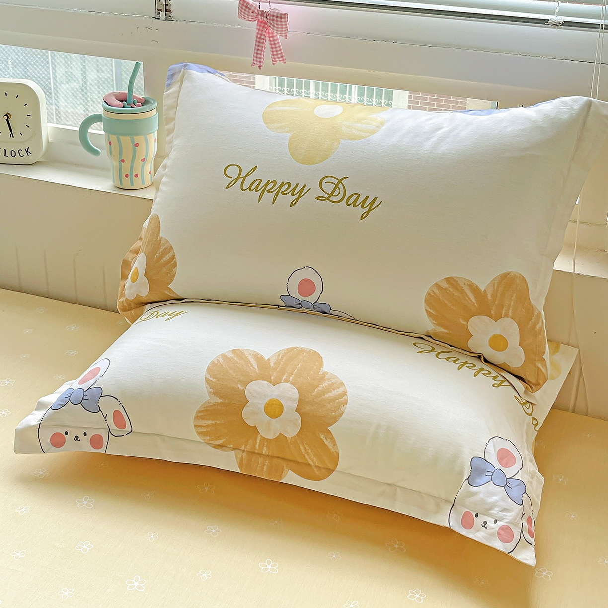 91家纺网 家纺一手货源 找家纺 恩泽家纺 2025新款加厚全棉纯棉印花系列枕套单件-单枕套 小兔花