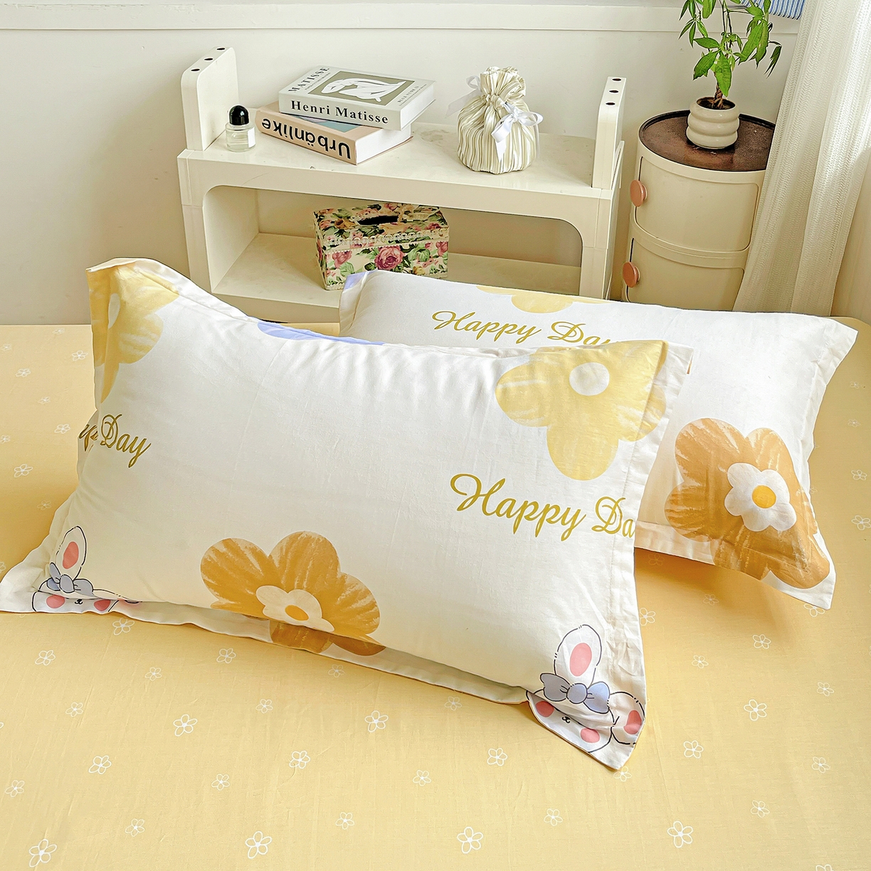 91家纺网 家纺一手货源 找家纺 恩泽家纺 2025新款加厚全棉纯棉印花系列枕套单件-单枕套 小兔花